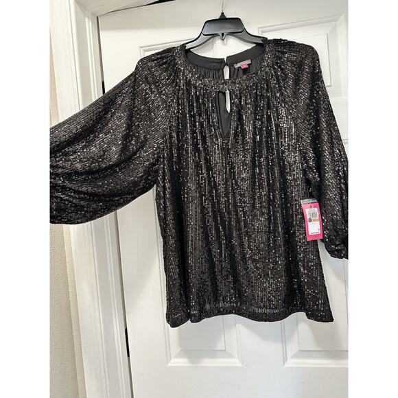 Vince Camuto Blouse Plus Size3X 3/4 Balloons Sleeves Sequin Keyhole Blouse - Picture 5 of 8